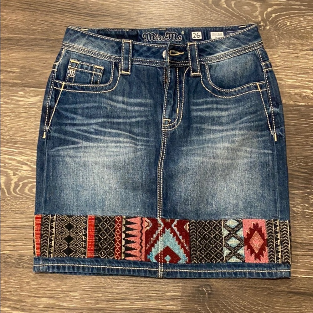 Miss Me, High-Rise, Jean Embroidered Skirt